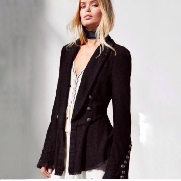 Free People Jackets & Blazers - Free People corduroy and lace long bell sleeve peplum jacket military buttons